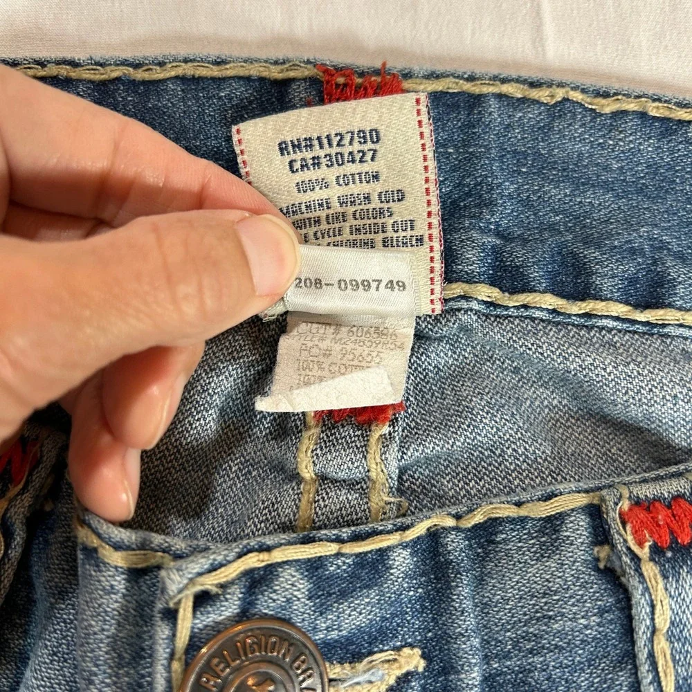 True Religion Ricky Super T Mens 40 Blue Jean Red Thick Stitch Straight Made USA